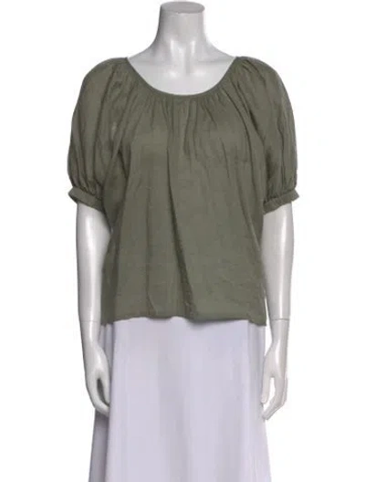 Pre-owned Joseph Scoop Neck Short Sleeve Blouse In Green
