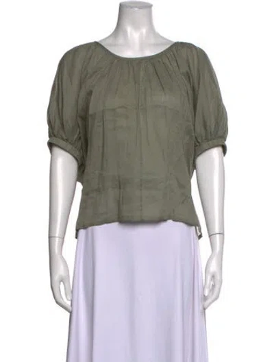 Pre-owned Joseph Scoop Neck Short Sleeve Blouse In Green