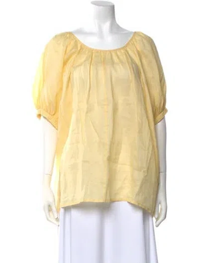 Pre-owned Joseph Scoop Neck Short Sleeve Blouse W/ Tags In Yellow