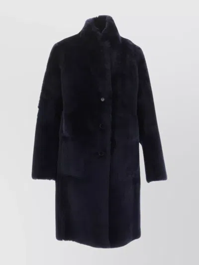 Joseph Shearling Coat Fur Texture Long Sleeve In Blue
