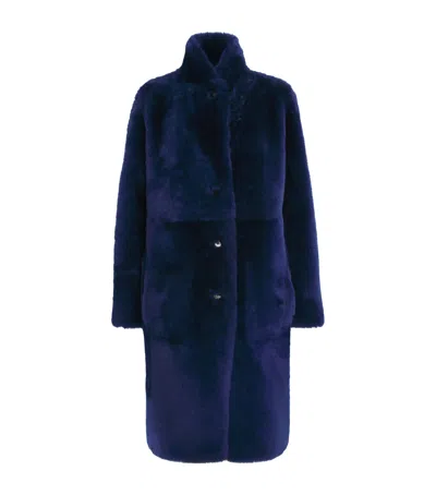 Joseph Shearling-leather Reversible Britanny Coat In Blue