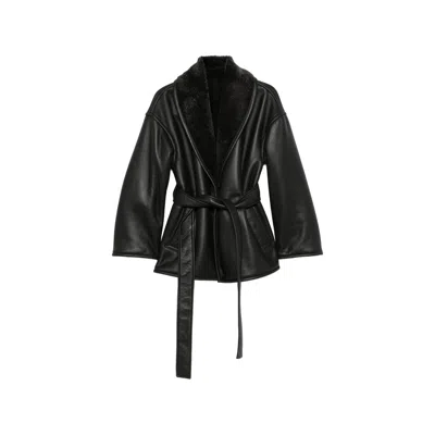 Joseph Sheepskin Belted Coat In Black