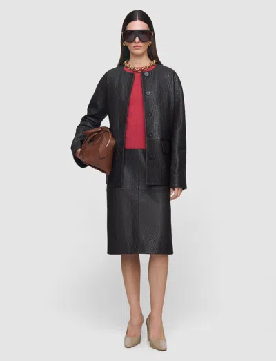 Joseph Shroff Pebble Leather Skirt In Brown