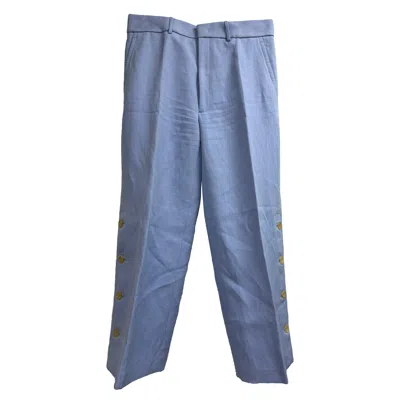 Joseph Side Button Detailed Straight-leg Trousers In Blue Ramie