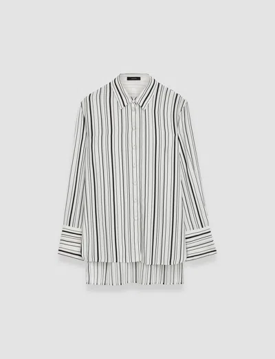 Joseph Oversized Striped Silk Blouse In Oyster White/black