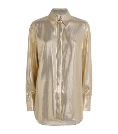 Joseph Silk-blend Lamé Capri Blouse In Gold