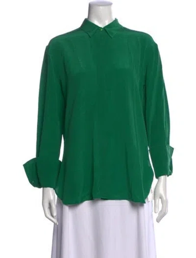 Pre-owned Joseph Silk Long Sleeve Blouse In Green