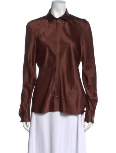 Pre-owned Joseph Silk Long Sleeve Button-up Top In Brown