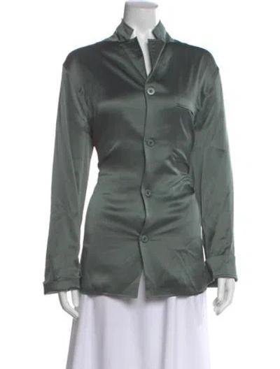Pre-owned Joseph Silk Long Sleeve Button-up Top In Green
