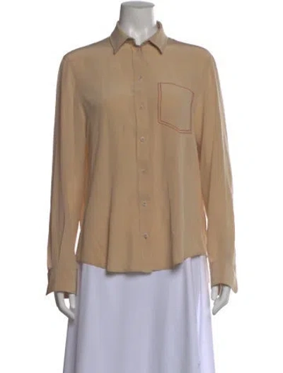 Pre-owned Joseph Silk Long Sleeve Button-up Top In Neutral