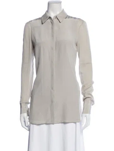 Pre-owned Joseph Silk Long Sleeve Button-up Top In Neutrals