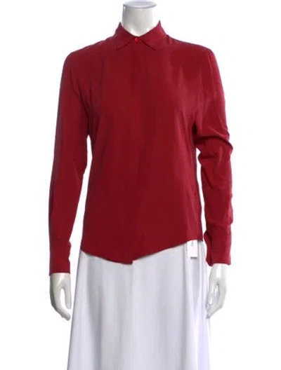 Pre-owned Joseph Silk Long Sleeve Button-up Top In Red