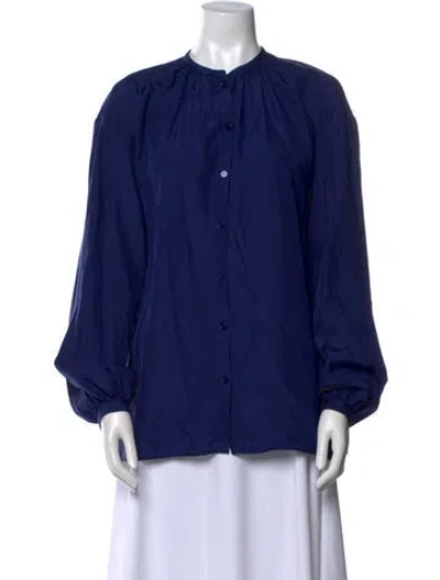 Pre-owned Joseph Silk Mock Neck Button-up Top In Blue