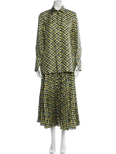 Pre-owned Joseph Silk Plaid Print Skirt Set In Yellow