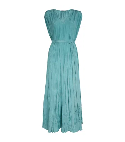 Joseph Silk Pleated Martini Midi Dress In Blue