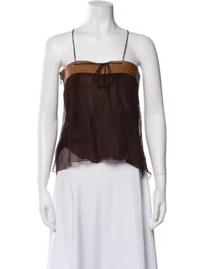 Pre-owned Joseph Silk Scoop Neck Top In Brown