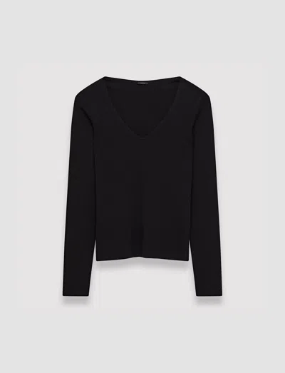 Joseph Silk Stretch V Neck Top In Black
