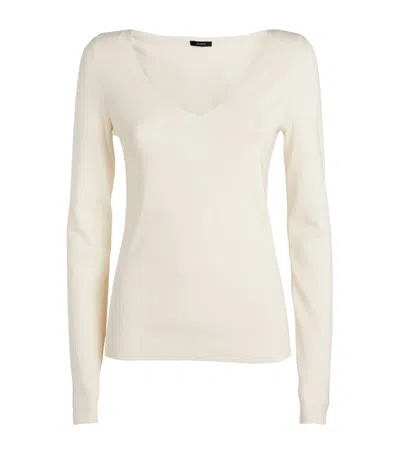 Joseph Silk Stretch V Neck Top In Neutral
