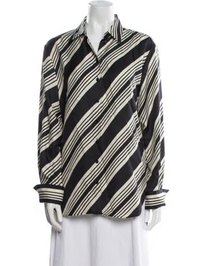 Pre-owned Joseph Silk Striped Button-up Top In Black