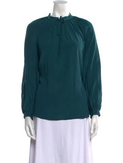Pre-owned Joseph Silk Tie Neck Blouse In Green