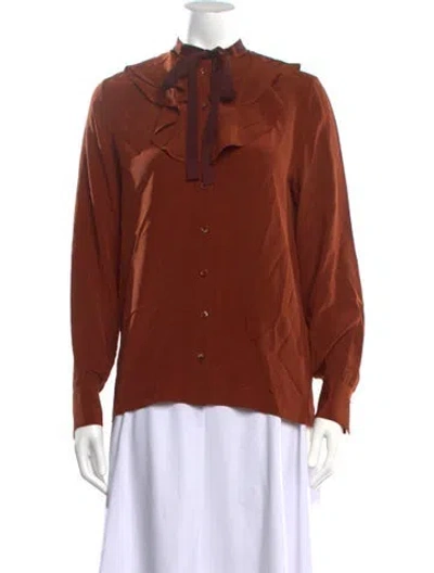 Pre-owned Joseph Silk Tie Neck Blouse In Orange