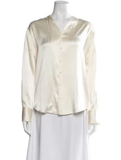 Pre-owned Joseph Silk V-neck Button-up Top In Neutrals