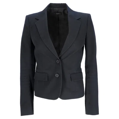 Joseph Single-breasted Blazer With Pockets In Navy Blue Cotton In Black