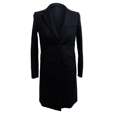 Joseph Single-breasted Coat With Pockets In Navy Blue Wool In Black