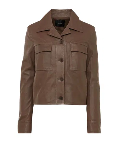 Joseph Single-breasted Leather Jacket In Brown