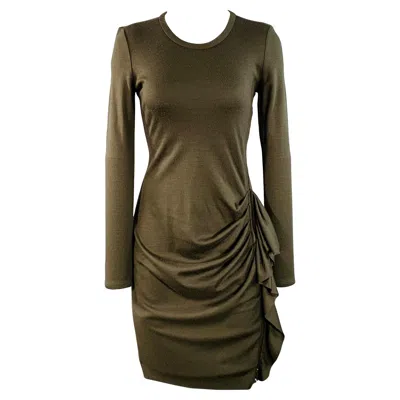 Pre-owned Joseph Size S Olive Green Wool Gathered Side Zipper Midi Dress
