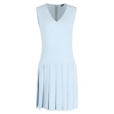 Joseph Sleeveless Pleated Mini Dress In Light Blue Wool