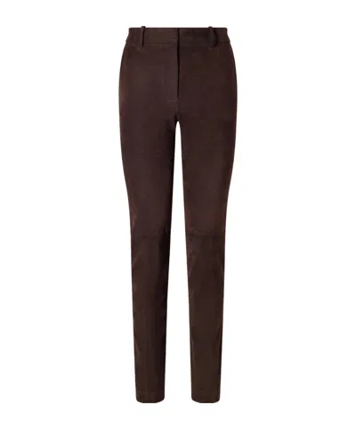 Joseph New Coleman Paneled Suede Mid-rise Slim-fit Pants In Brown