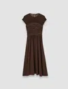 Joseph Womens Ebony Sophe Gathered Silk Midi Dress In Brown