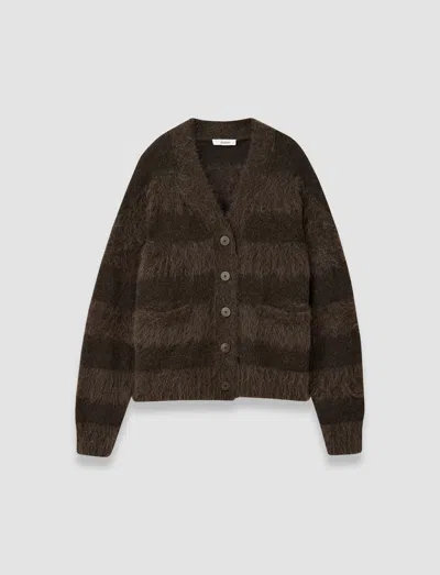 Joseph Stra Brushed Alpaca Striped Cardigan In Brown