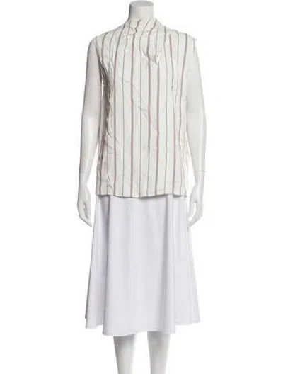 Pre-owned Joseph Striped Tie Neck Blouse In White