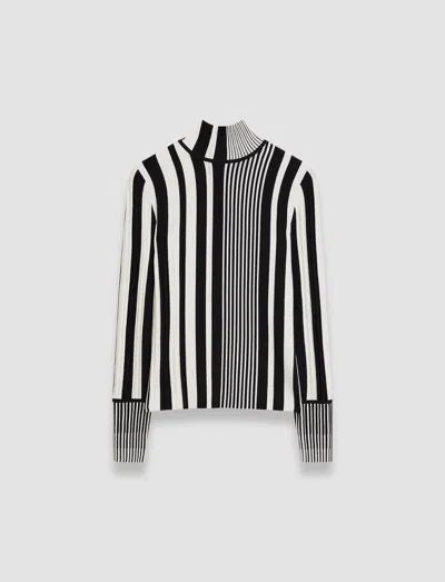 Joseph Stripes And Pleats High Neck Jumper In Ivory/black