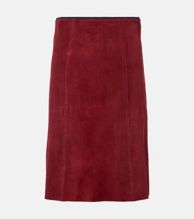 Joseph Suede Midi Skirt In Red