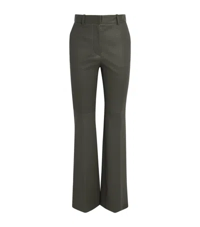 Joseph Tafira Flared Leather Trousers In Green
