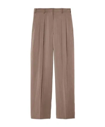 Joseph Tarn Pleated Silk-blend Drill Wide-leg Pants In Brown