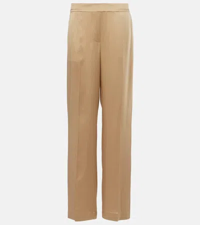 Joseph Tawa Silk Satin Straight Trousers In Beige