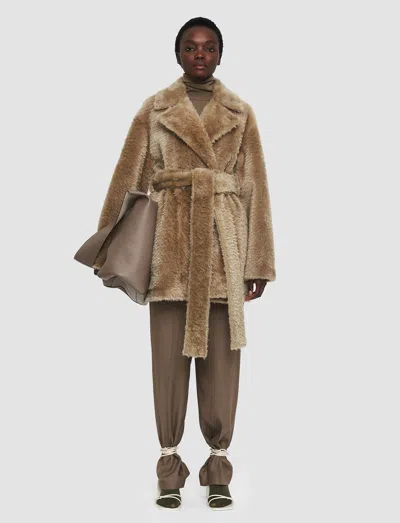 Joseph Textured Shearling Clery Coat In Green