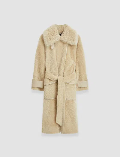 Joseph Textured Shearling Denis Coat In Champagne