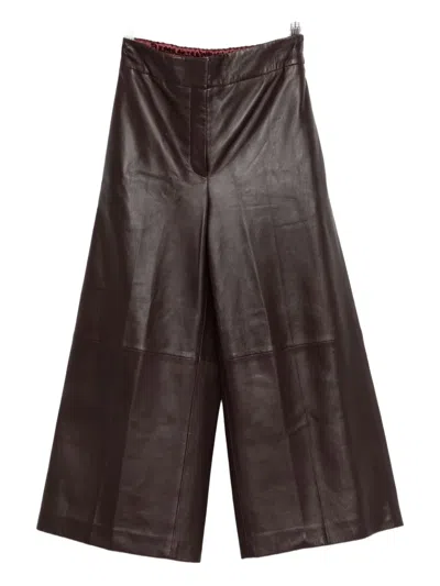 Joseph Thurlow Leather Cropped Trousers In Brown