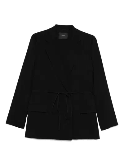 Joseph Tie-waist Pinstripe Jacket In Black