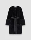 Joseph Tina Belted Shearling Coat In Black