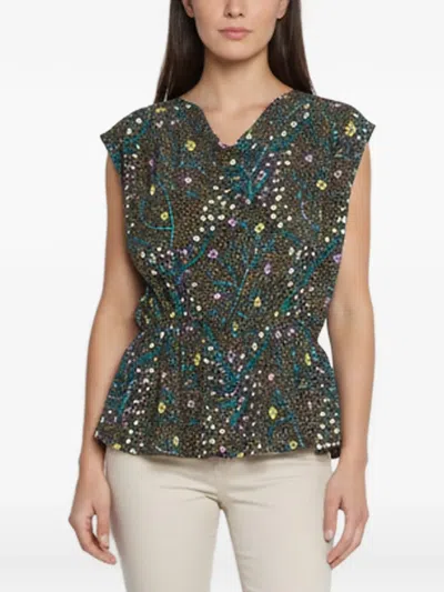 Pre-owned Joseph Trellis Floral Cowl Neck Blouse In Green
