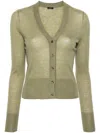Joseph V-neck Fine-knit Cardigan In Green
