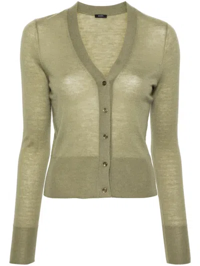 Joseph V-neck Fine-knit Cardigan In Green