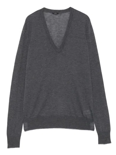 Joseph V-neck Wool Sweater In Gray