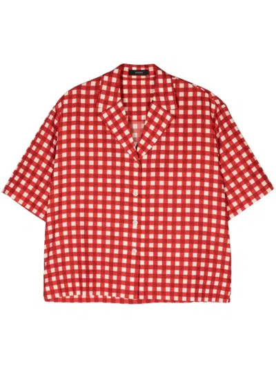 Joseph Vichy Check Short Sleeve Silk Blend Blouse In Red